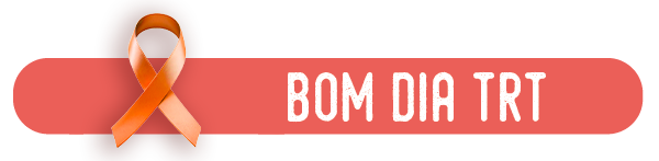 Descrição: Cabeçalho Bom Dia TRT. Barra de cor vermelha e letras em fonte branca. Do lado esquerdo, vemos a fitinha da campanha Dezembro Laranja em destaque. 