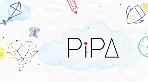 Descrição: Arte na qual lemos, ao centro: "Pipa". No restante da imagem, ilustrações que remetem ao universo infantil, como lápis, foguete, pipa, borboleta e outros. O fundo é branco e podemos visualizar nuvens. 